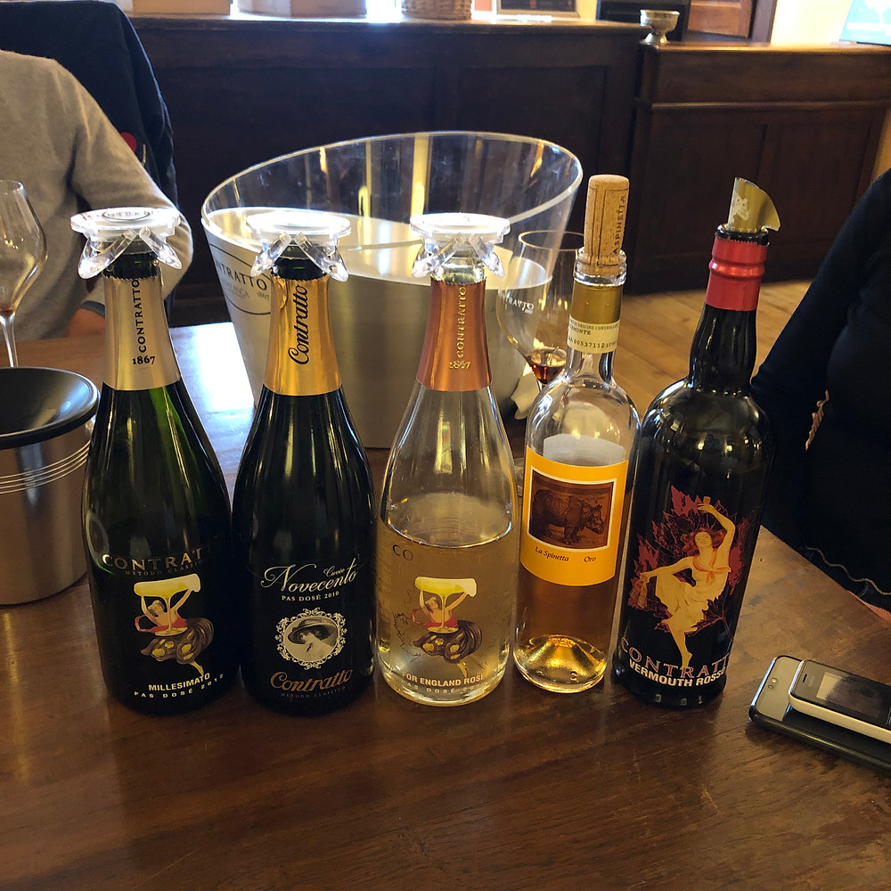 Italian sparkling wine tasting in Piemonte in Alta Langa DOCG in Canelli during a visit to Contratto winery
