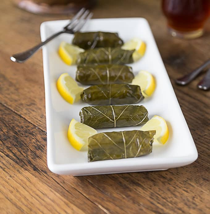Dolma or sarma Turkish vegeterian meal with vine leaves stuffed with rice and herbs