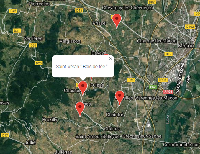 map of Pouilly Fuisse and Saint-Veran vineyards in Maconnais in Burgundy