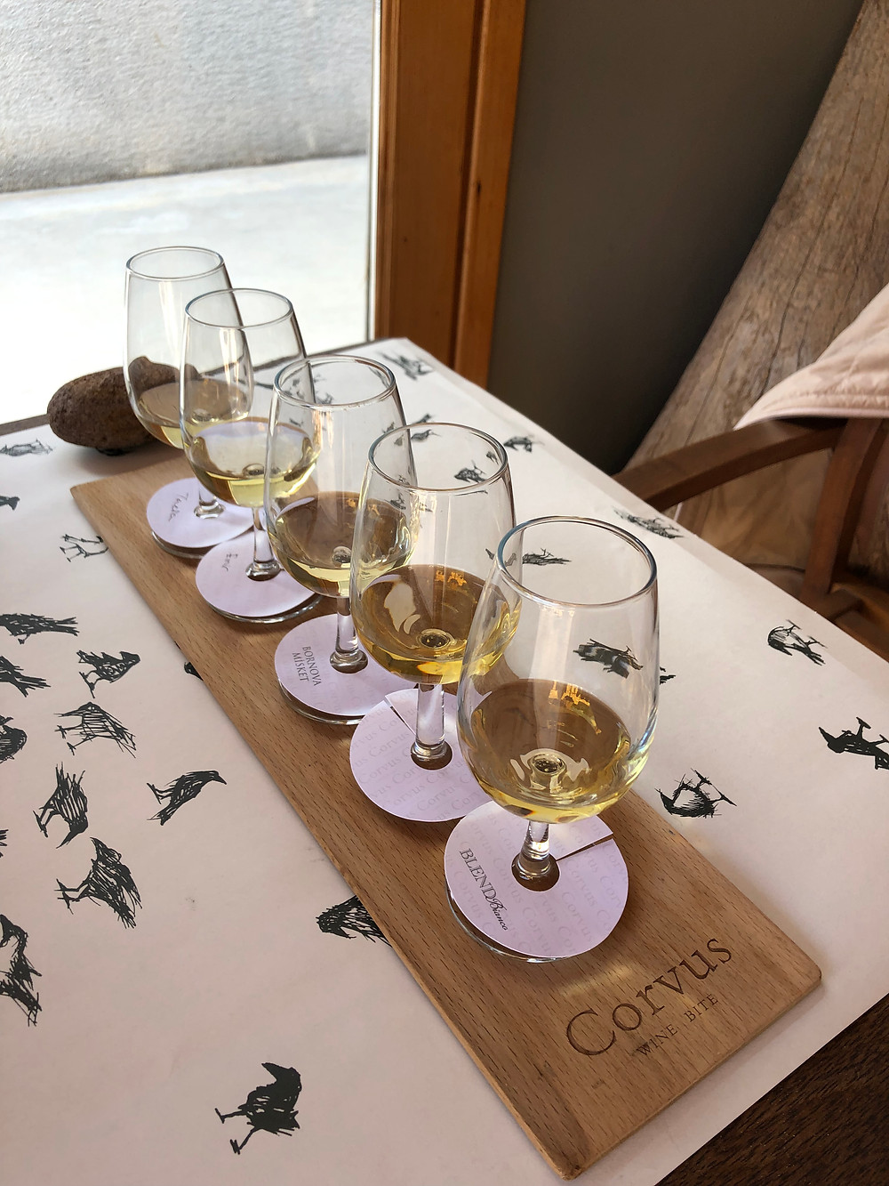 White wine tasting on Bozcaada island at Corvus winery and wine bar