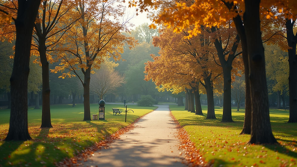Wide angle view of a quiet park ideal for self-reflection
