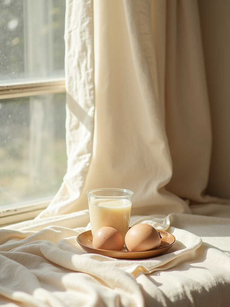 Soft organic linen textures bathed in natural gentle lighting.