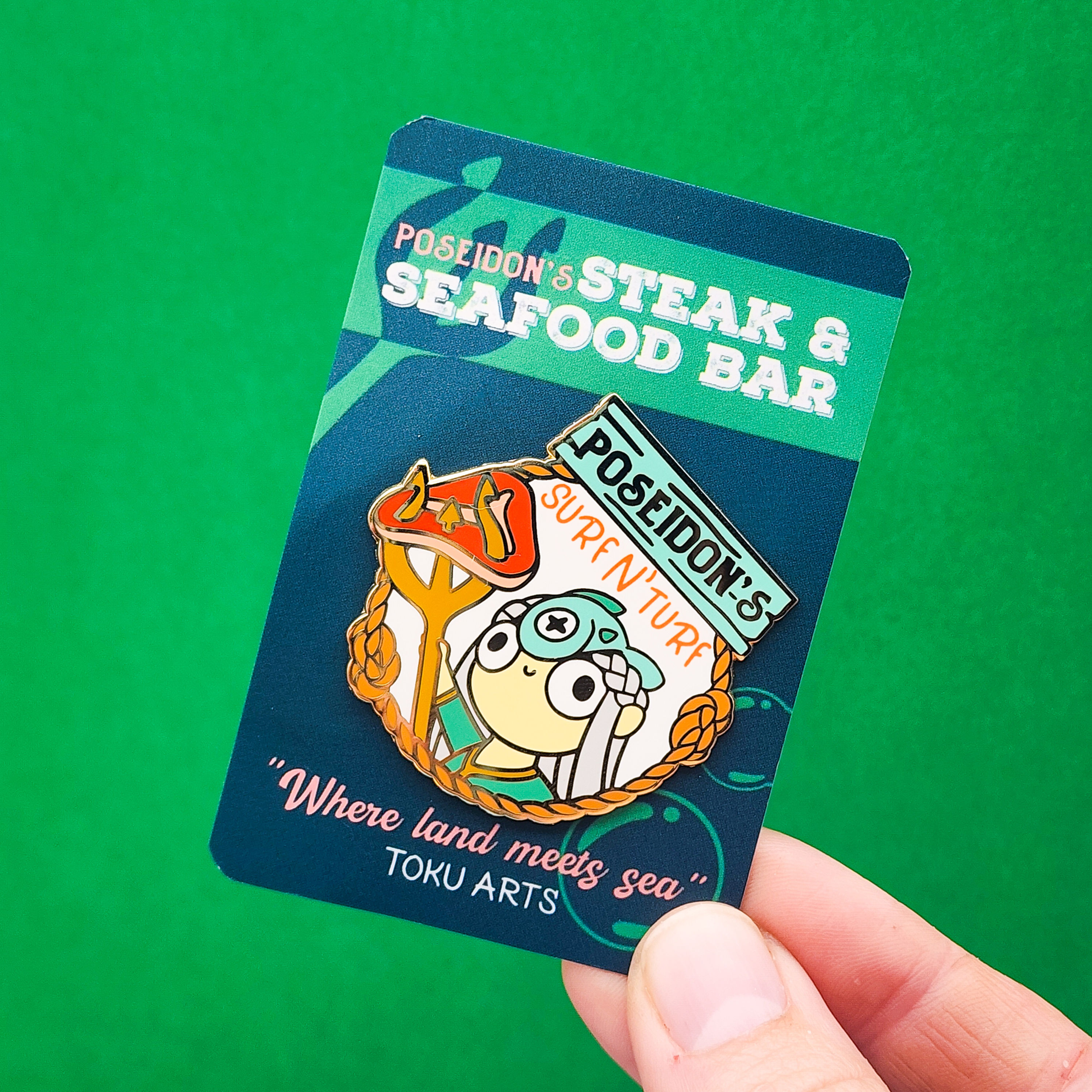 Poseidon's Surf n' Turf Enamel Pin