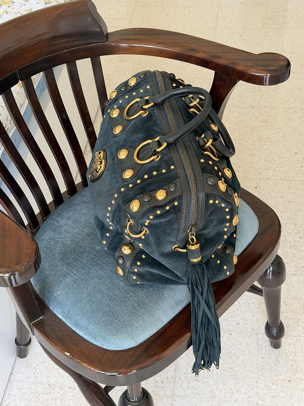 Thumbnail: Gucci Babouska Studded Suede Boston Bag