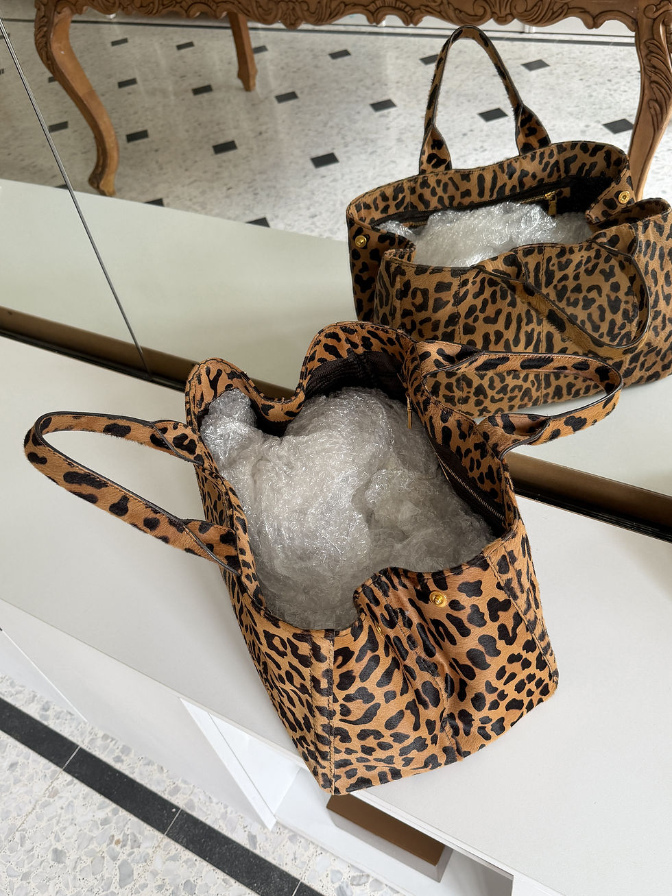 Thumbnail: Prada Leopard Print Pony-hair Tote Bag