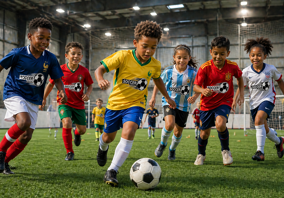 Kids playing with caution goals jerseys