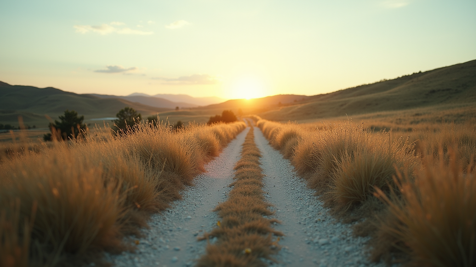 Eye-level view of a serene landscape with a winding path