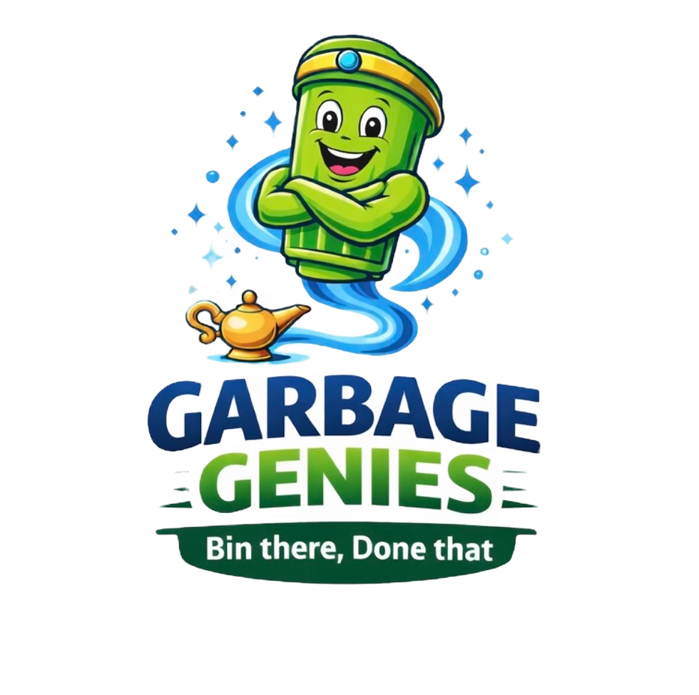 Garbage Genies logo with bin genie and 'Bin there, Done that'