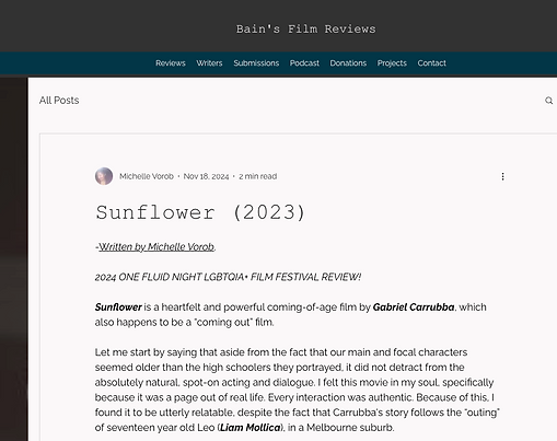 Bain’s Film Reviews - Sunflower at OFN 2024