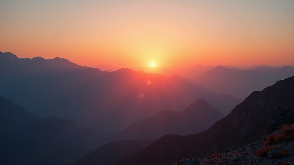 Wide angle view of a sunrise over a mountain range symbolizing new beginnings