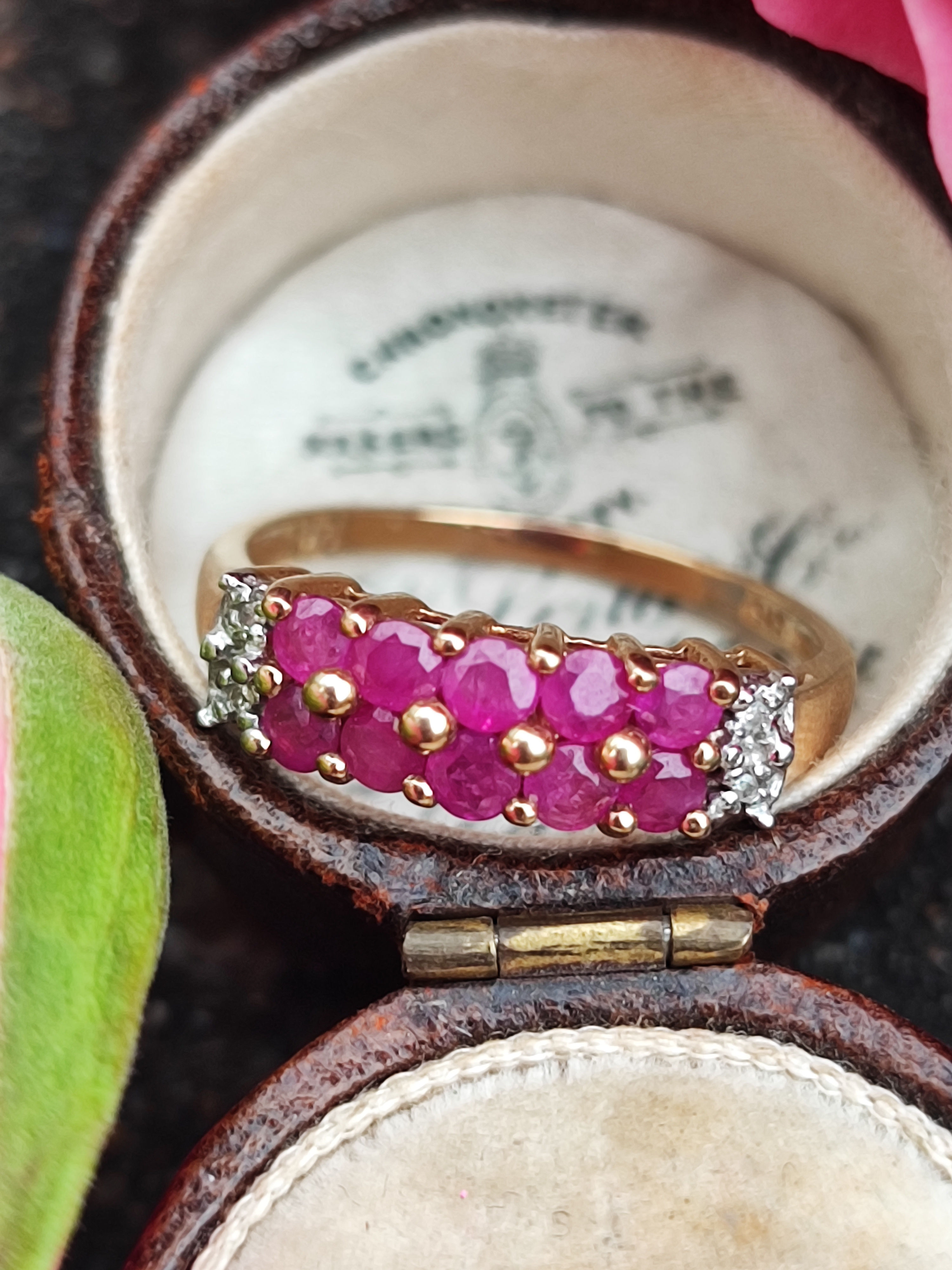 9ct ruby & diamond double row ring