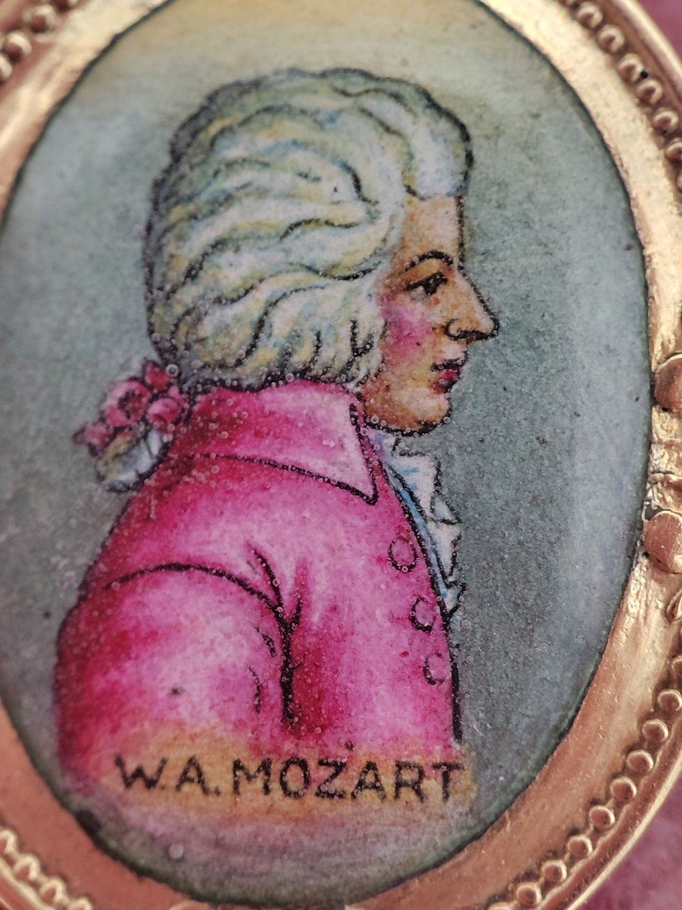 Thumbnail: 14k Mozart enamel painting pendant 