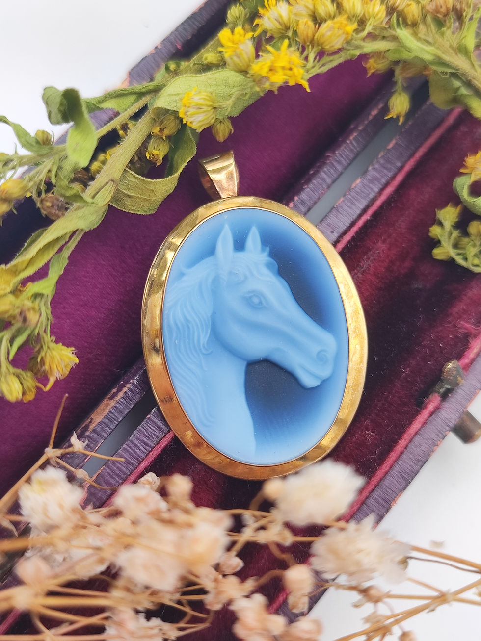 Italian 9ct cameo horse brooch & pendant