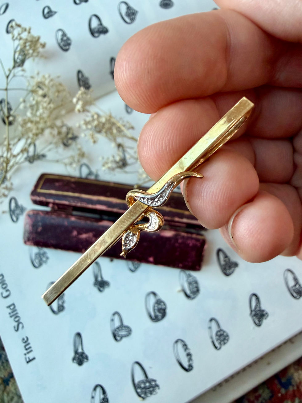 Thumbnail: Vintage 9ct diamond snake tie clip