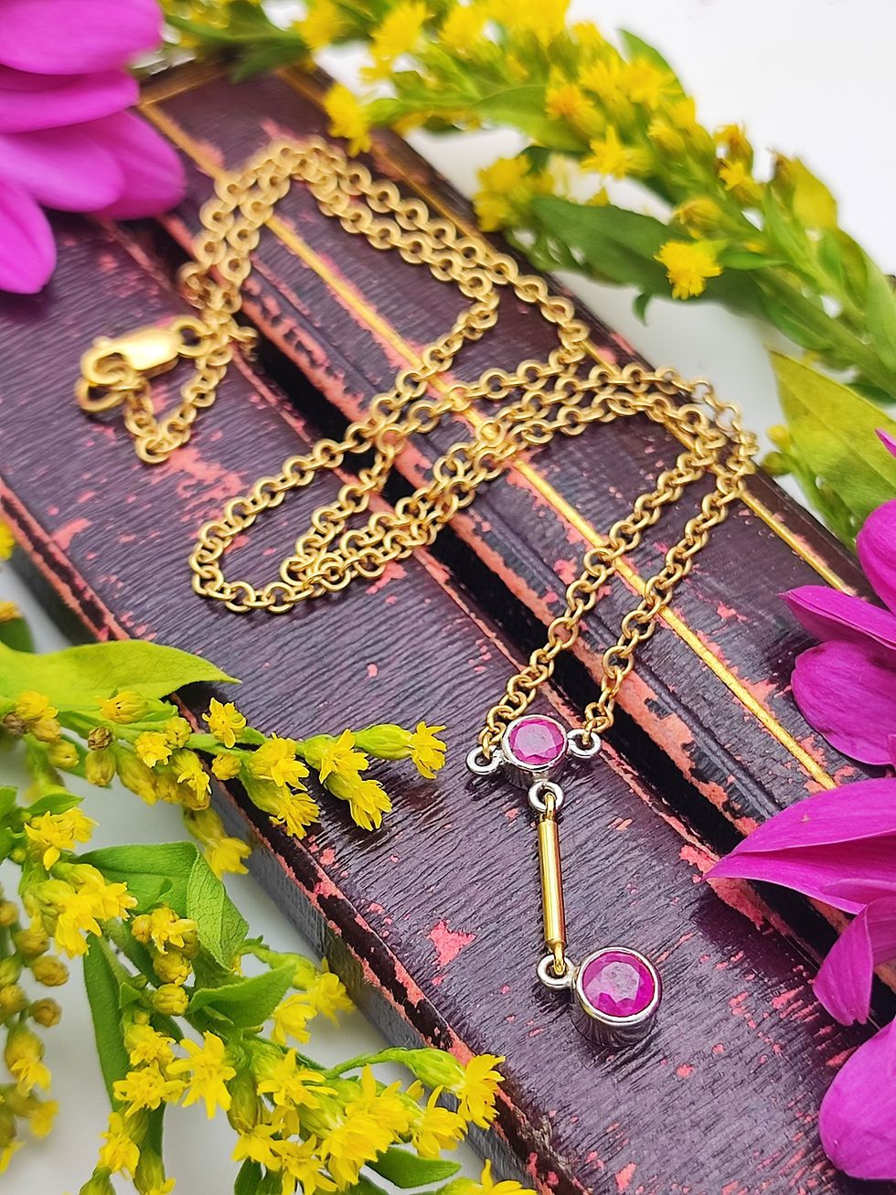 Thumbnail: Vintage 18ct & platinum ruby drop necklace 