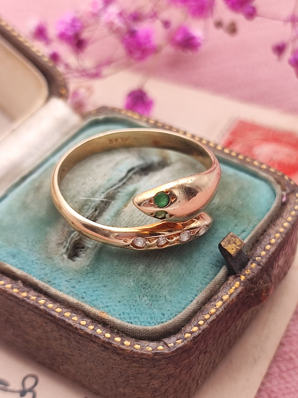 Thumbnail: 14ct gold emerald snake ring