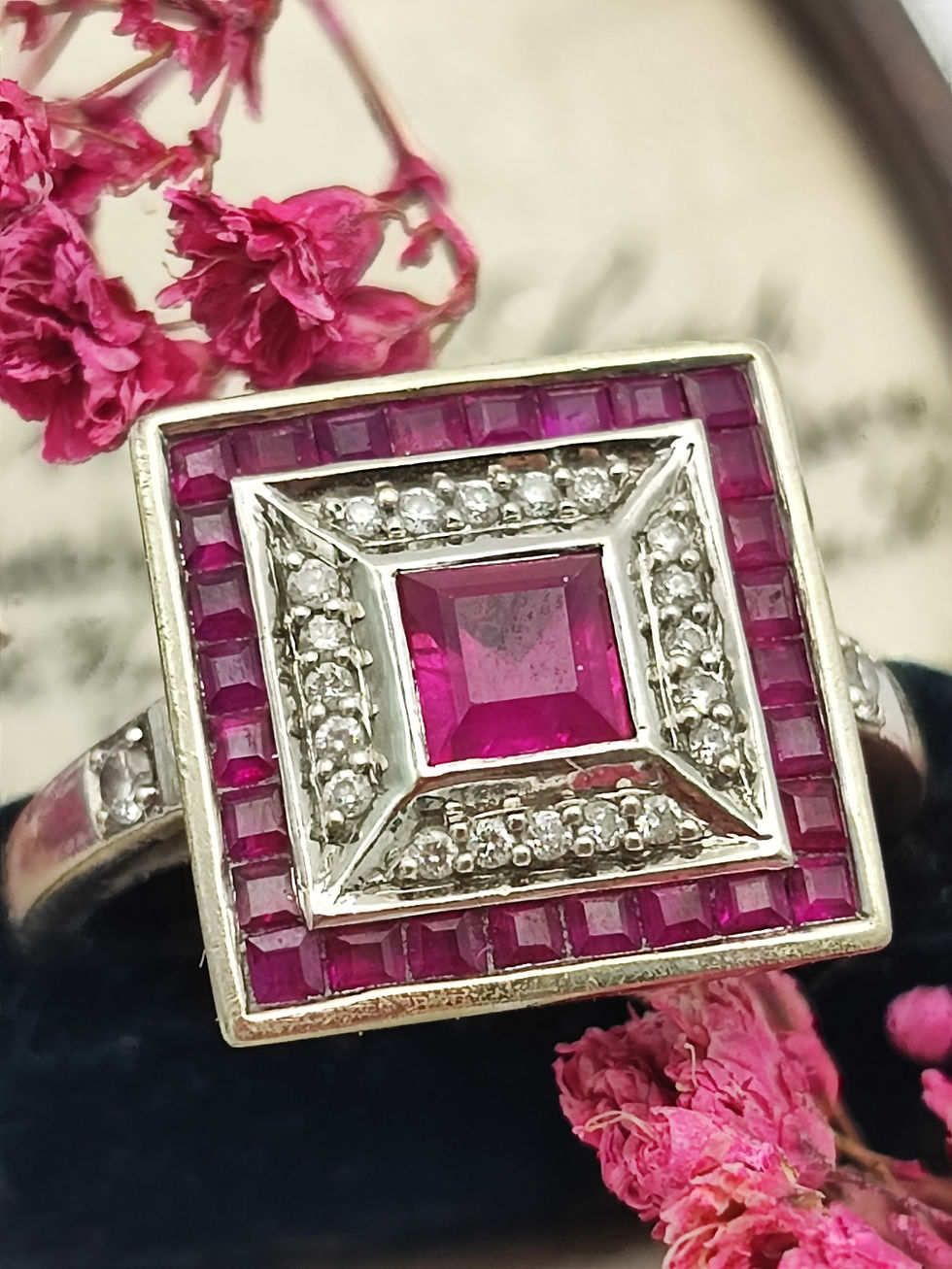 Thumbnail: 14k white gold ruby & diamond cocktail ring 