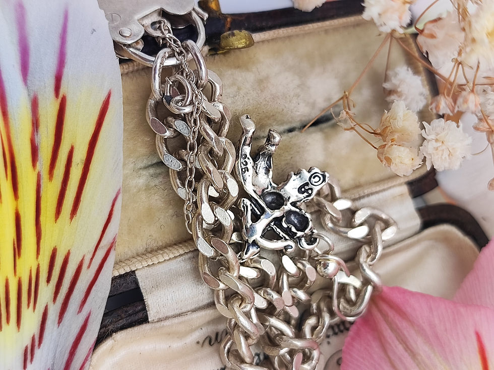 Thumbnail: Vintage sterling silver padlock bracelet with cherub