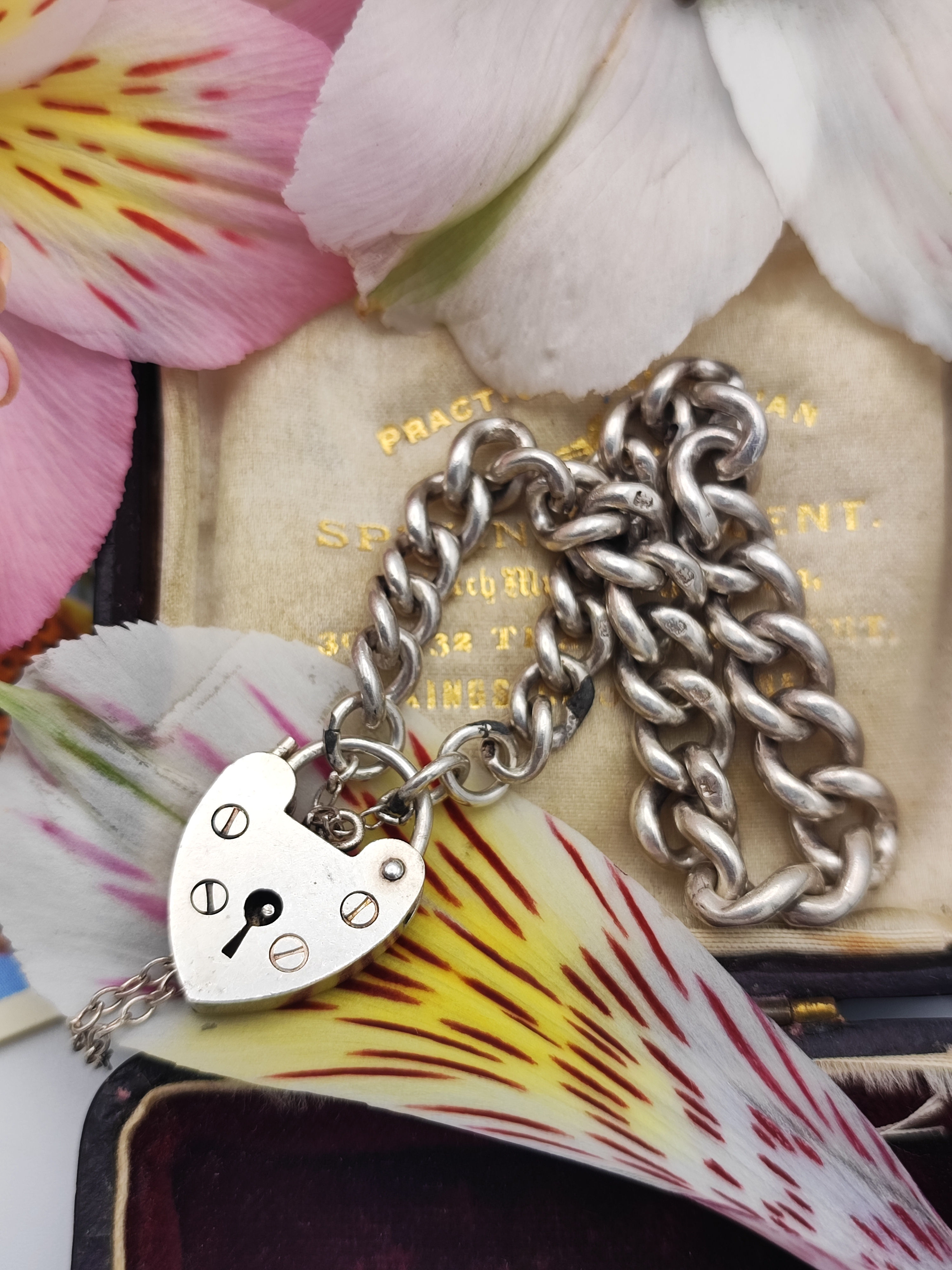 Vintage sterling silver padlock bracelet