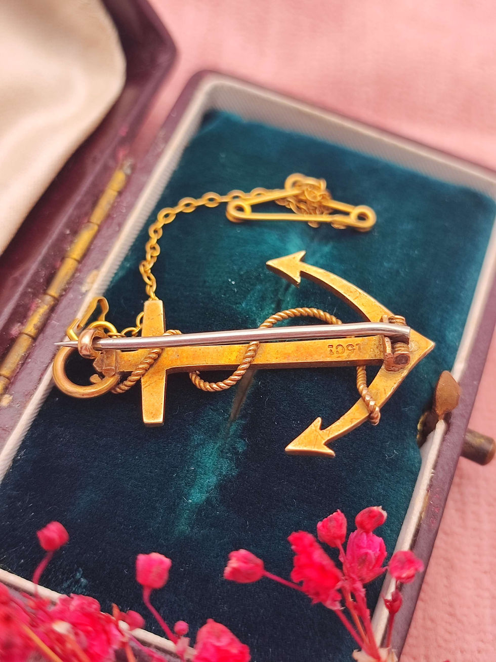 Thumbnail: Antique 15ct nautical pearl anchor brooch 