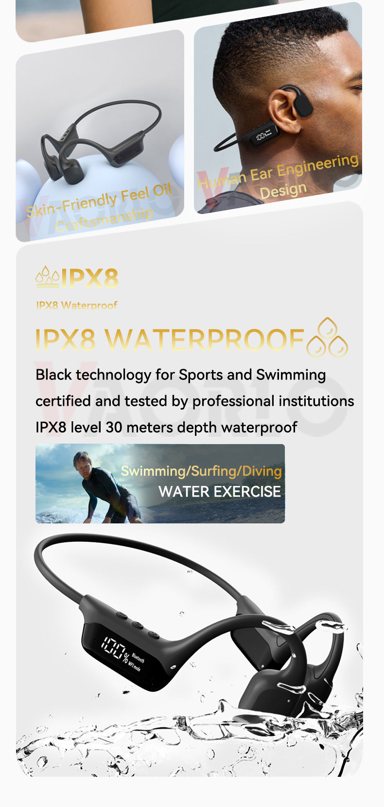 Thumbnail: S10 Bluetooth 5.4 True Bone Conduction Headphones IPX8 Waterproof DT5.0 MP3 Buil