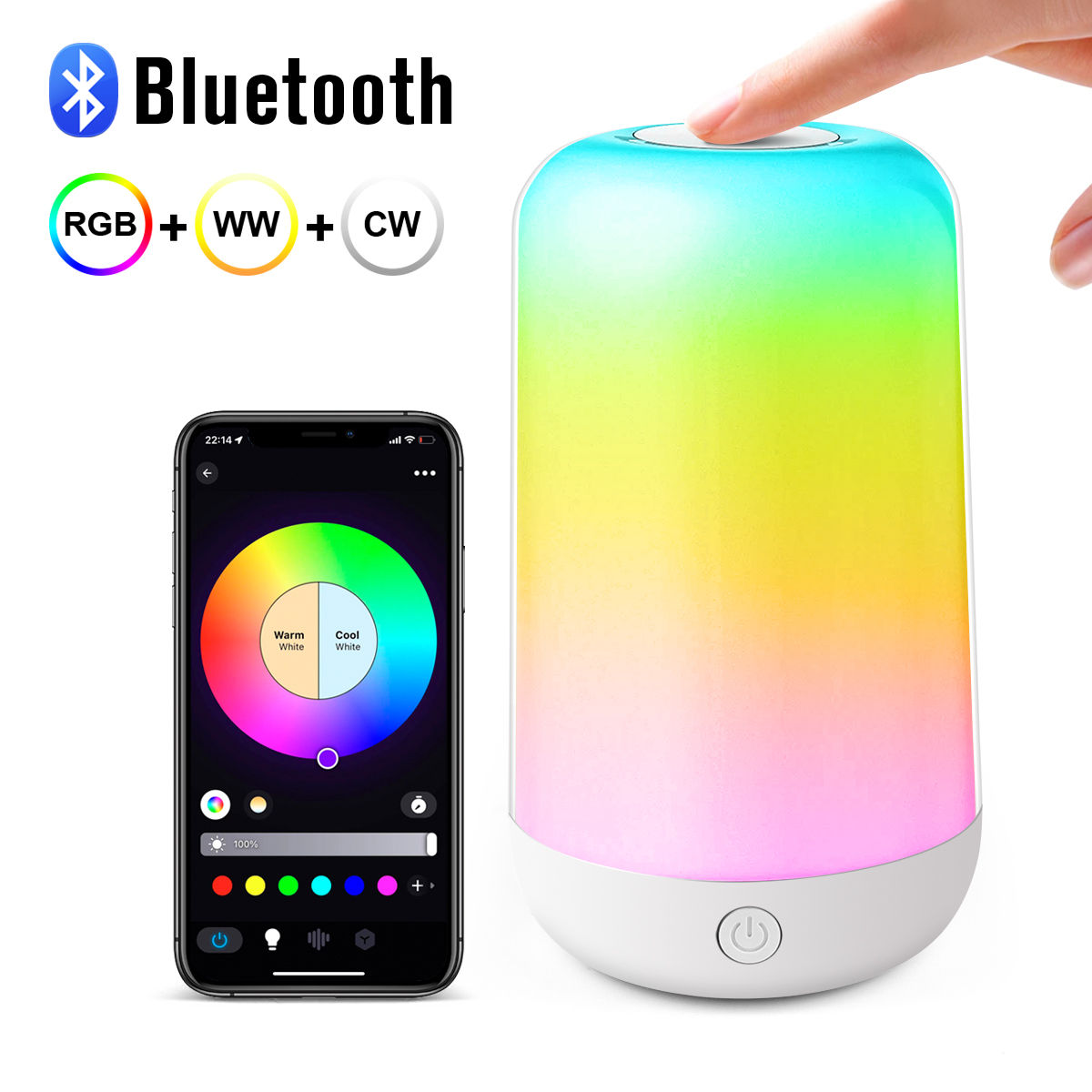 Bluetooth Smart Touch Bedside Table Lamp Dimmable RGB LED Night Light USB Rechar
