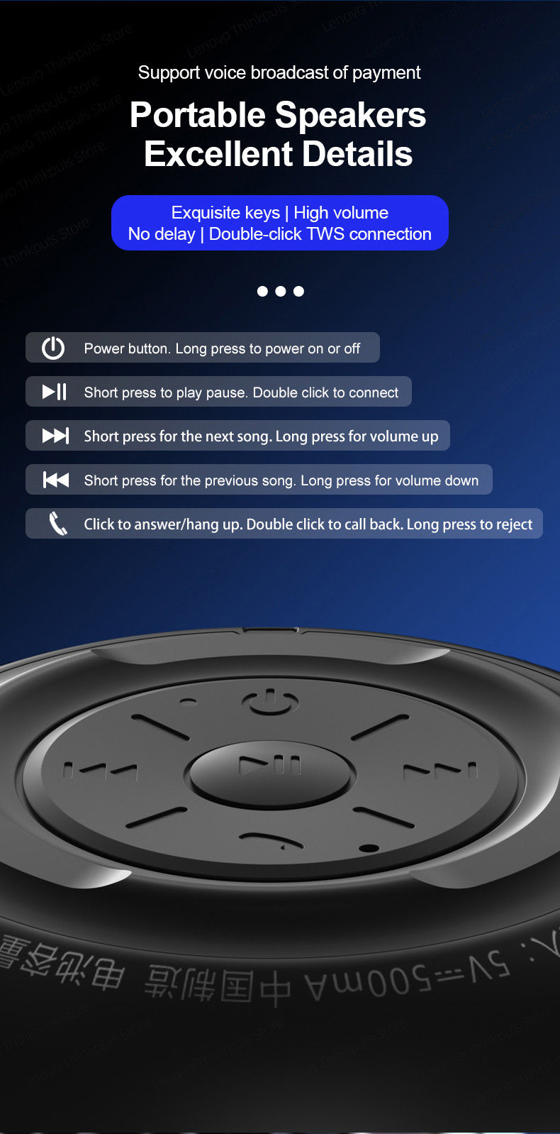 Thumbnail: Choice Original Lenovo K3 Pro Bluetooth V5.0 Speaker Music Player Portable Louds