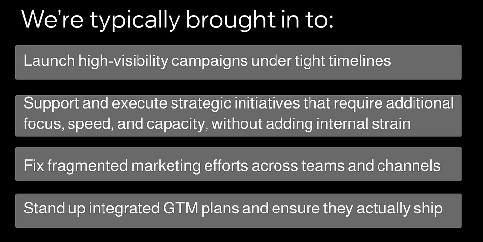 Integrated marketing agency services: campaigns, strategy, GTM plans, cultural breakthrough programs, marketing program design