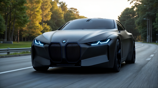 Concept car BMW en action créé par IA : véhicule futuriste sur route française, expérience de conduite premium imaginée par IA
