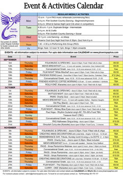 Events & Activities planned for Sept to Nov 2026 at the Phoenix Club, Paphos
