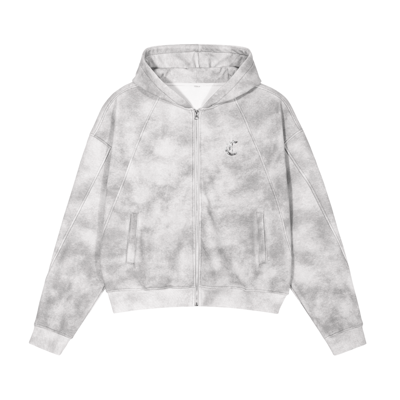 Snow Wash Distorted C Boxy Zip-up Fleece Hoodie