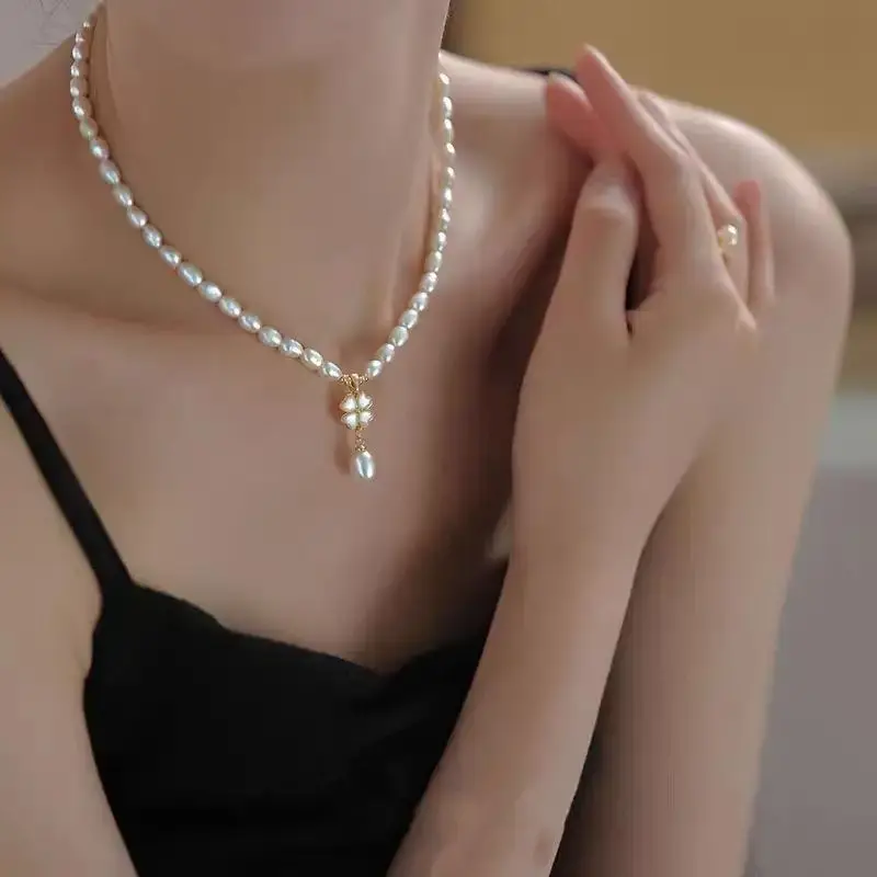 Thumbnail: Lucky Flower Quality 100% Natural Freshwater Pearl 14K Gold Filled Necklace