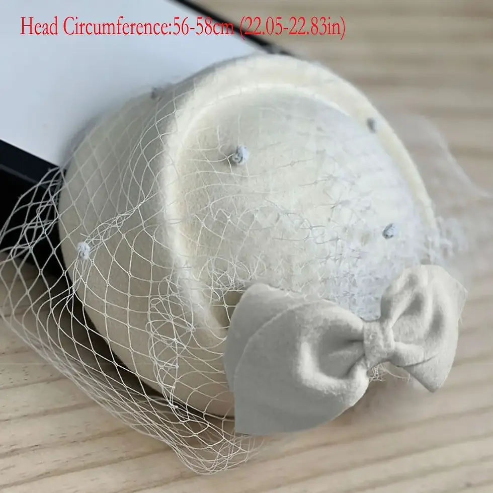 Thumbnail: New Cashmere Wool Bow Hat With Veil