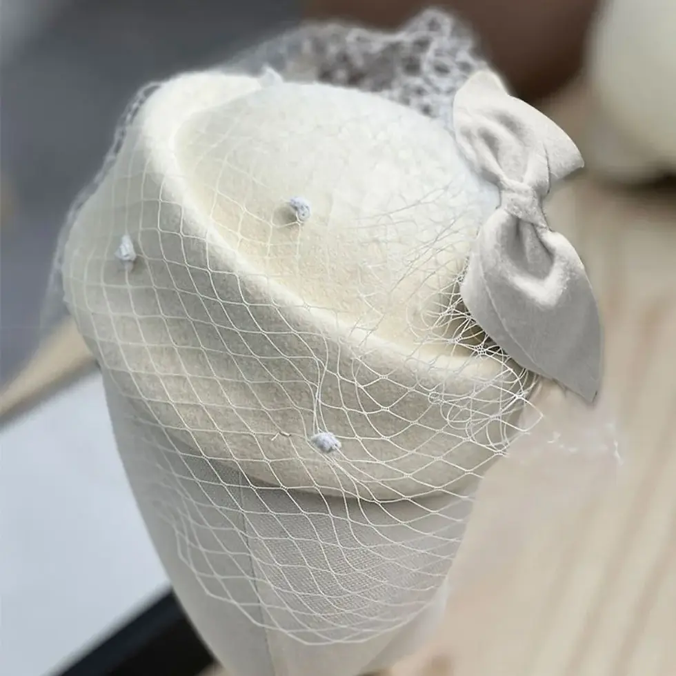 Thumbnail: New Cashmere Wool Bow Hat With Veil