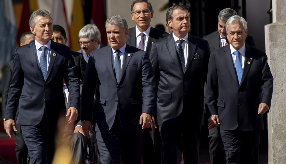 Macri, Duque, Bolsonaro y Piñera en primer plano.