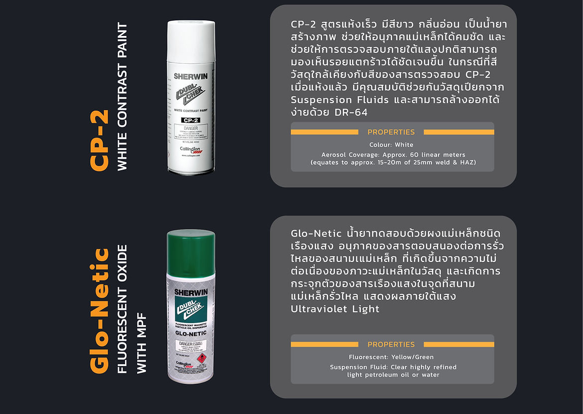 NDT AMCIT AMC International Trading Sherwin Incorperated Callington Non destructive testing Penetrant Fluorescent Penetrant magnatic particle black oxcide white contrast D-100 DR-60 DR-64 DP-50 DP40 Glo-Netic BO-1 CP-2 KO-17 KO-19 D-350 HM-604 Cleaner Remover Developer Double Check น้ำยา ตรวจสอบรอยร้าว ตรวจสอบรอยเชื่อม สเปรย์ตรวจสอบรอยร้าว คอลลิงค์ตัน 
