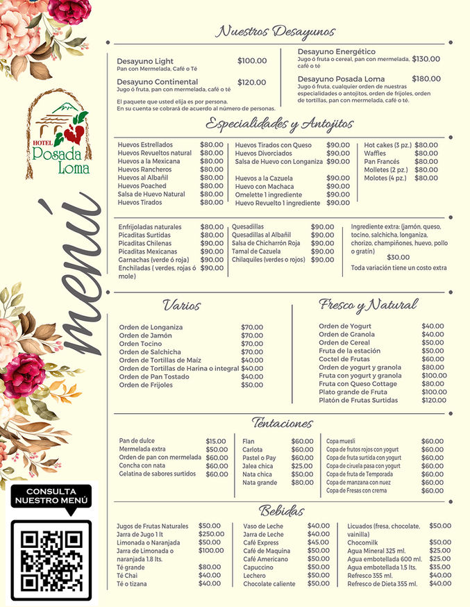 Menu | Hotel Posada Loma