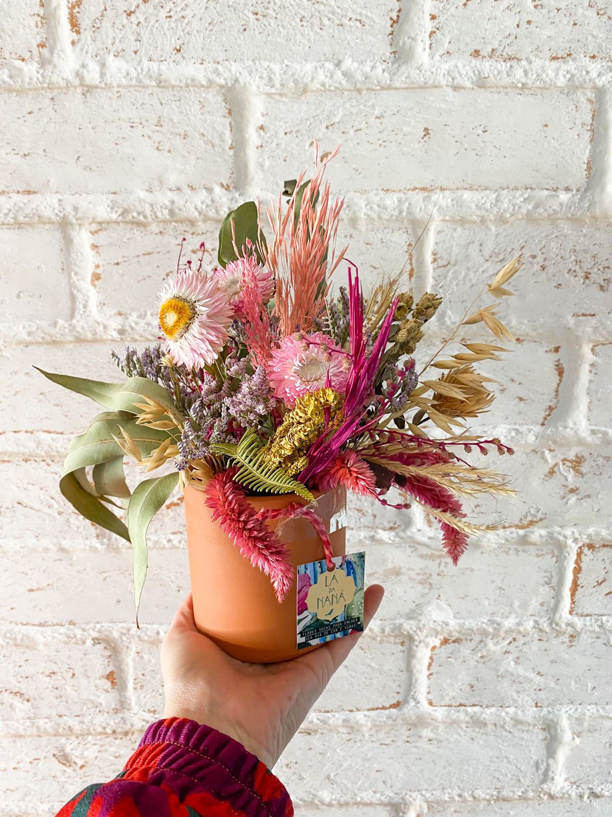 vaso cerâmica + arranjo tons rosados