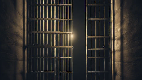A dark photo of prison bars and light coming through from the outside world. Bring in the