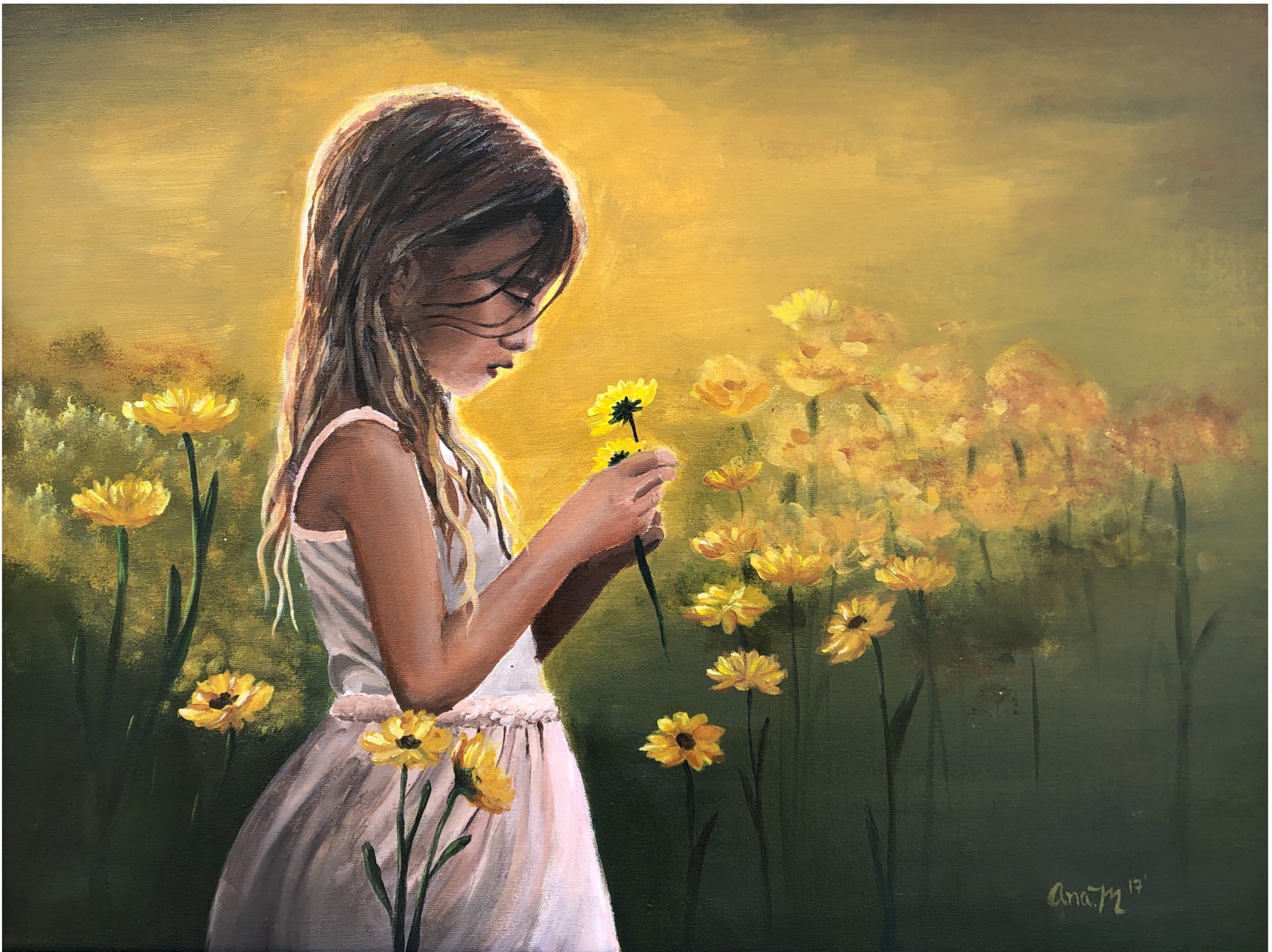 Girl with Flowers Painting "Made to Bloom" 18 x 24" *Sold*
