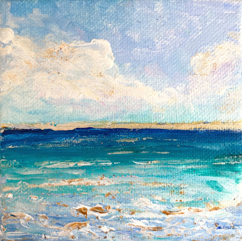 光を抱く海の目覚め パステル画 原画 54.0×39.5 Small Sea Impressionist Painting 