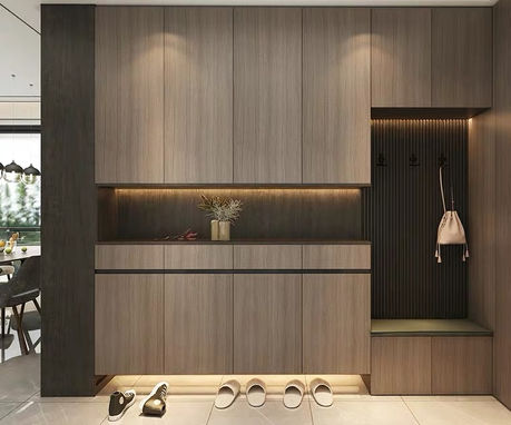 Custom nordic light hallway shoe cabinet by Cosmos Decor Renovation, custom carpentry and interior design in Singapore