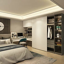 Customized luxury wardrobe design with dressing table by Cosmos Decor renovation, custom carpentry & interior design in Singapore