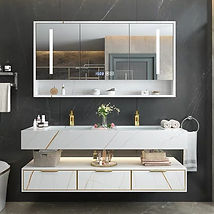 Elegant white marble vanity set for high-end bathroom interior design, crafted by Cosmos Decor specialists.