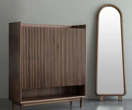 Custom classic walnut hallway shoe cabinet by Cosmos Decor Renovation, custom carpentry and interior design in Singapore