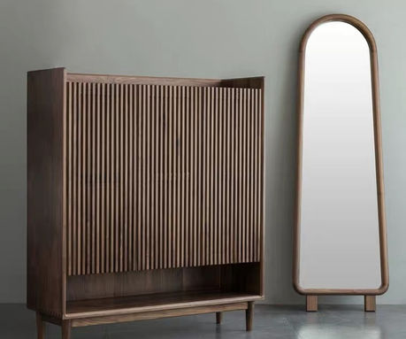 Custom classic walnut hallway shoe cabinet by Cosmos Decor Renovation, custom carpentry and interior design in Singapore
