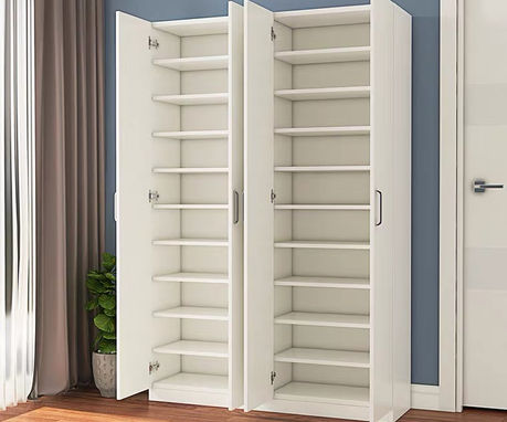 Custom simple white hallway shoe cabinet by Cosmos Decor Renovation, custom carpentry and interior design in Singapore