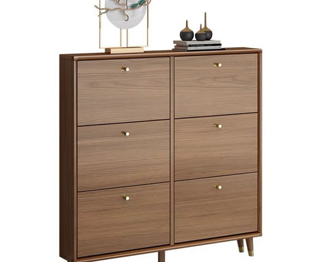 Custom solid wood hallway shoe cabinet by Cosmos Decor Renovation, custom carpentry and interior design in Singapore