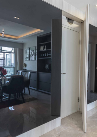 home renovation and living room walkway mirror hidden door wall panel custom carpentry at 292C Bukit Batok Ave 6