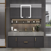 Industrial-chic grey vanity cabinet by Cosmos Decor featuring high-quality finishes and integrated storage.